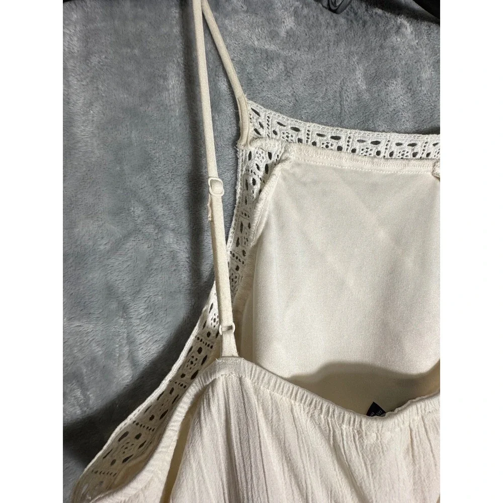 American Eagle Cream Eyelet Lace Boho Tiered Mini Dress XS Ivory Halter Festival
